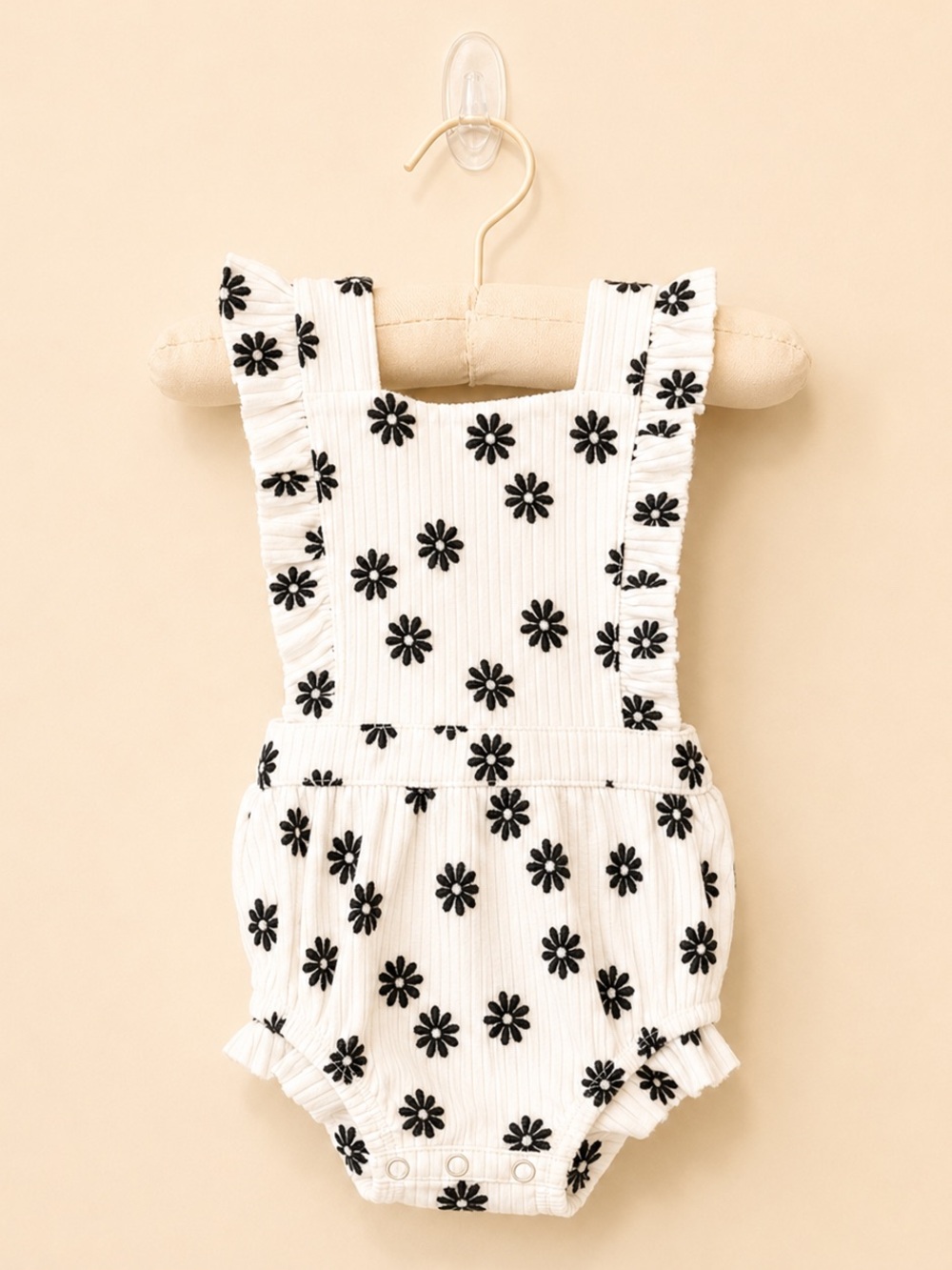 Cat & Jack White Baby Romper with Black Daisy Embroidery